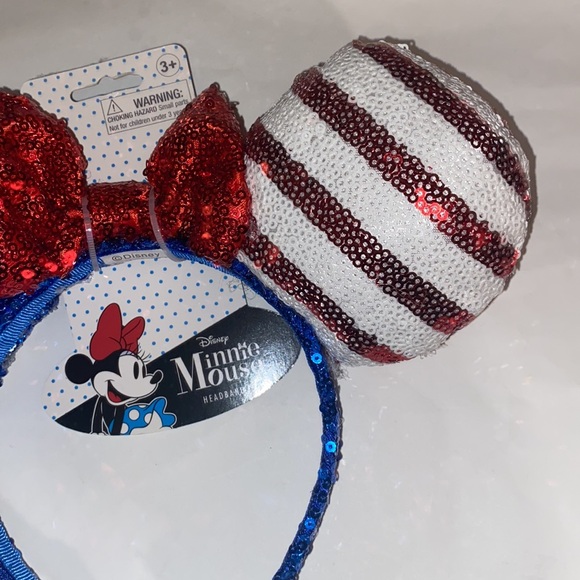 Minnie Mouse Ears Disney Headband 4th of July Stars Stripes Red Blue Sequins - Picture 3 of 8